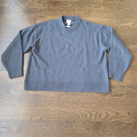 NWT H&M gray beaded knit sweater sz.L women's - Picture 1 of 8